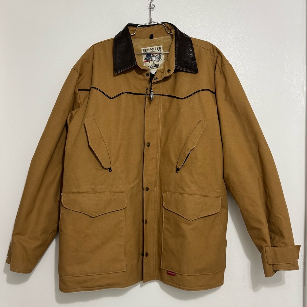 Vintage Schaefer USA Jacket Men Size Large Drifter Canvas Coat Wool Blend Lined